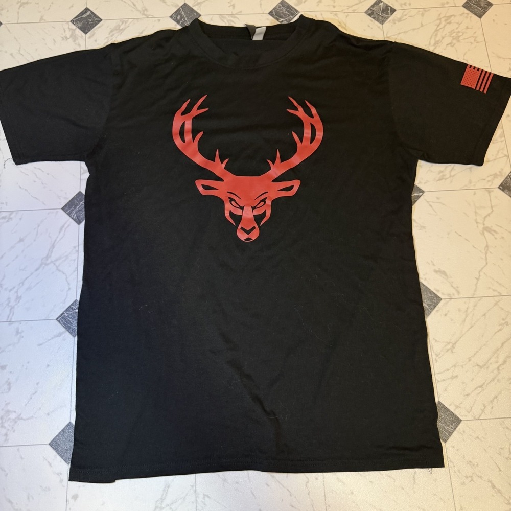 Buckeup Deer Logo Graphic T Shirt‎ Black Red Print Men's Large Streetwear